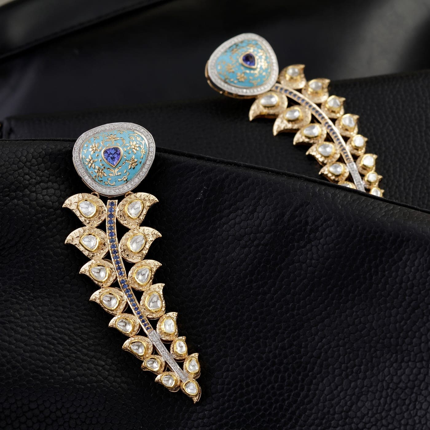 Aqua Enamel Leaf Cascade Earrings