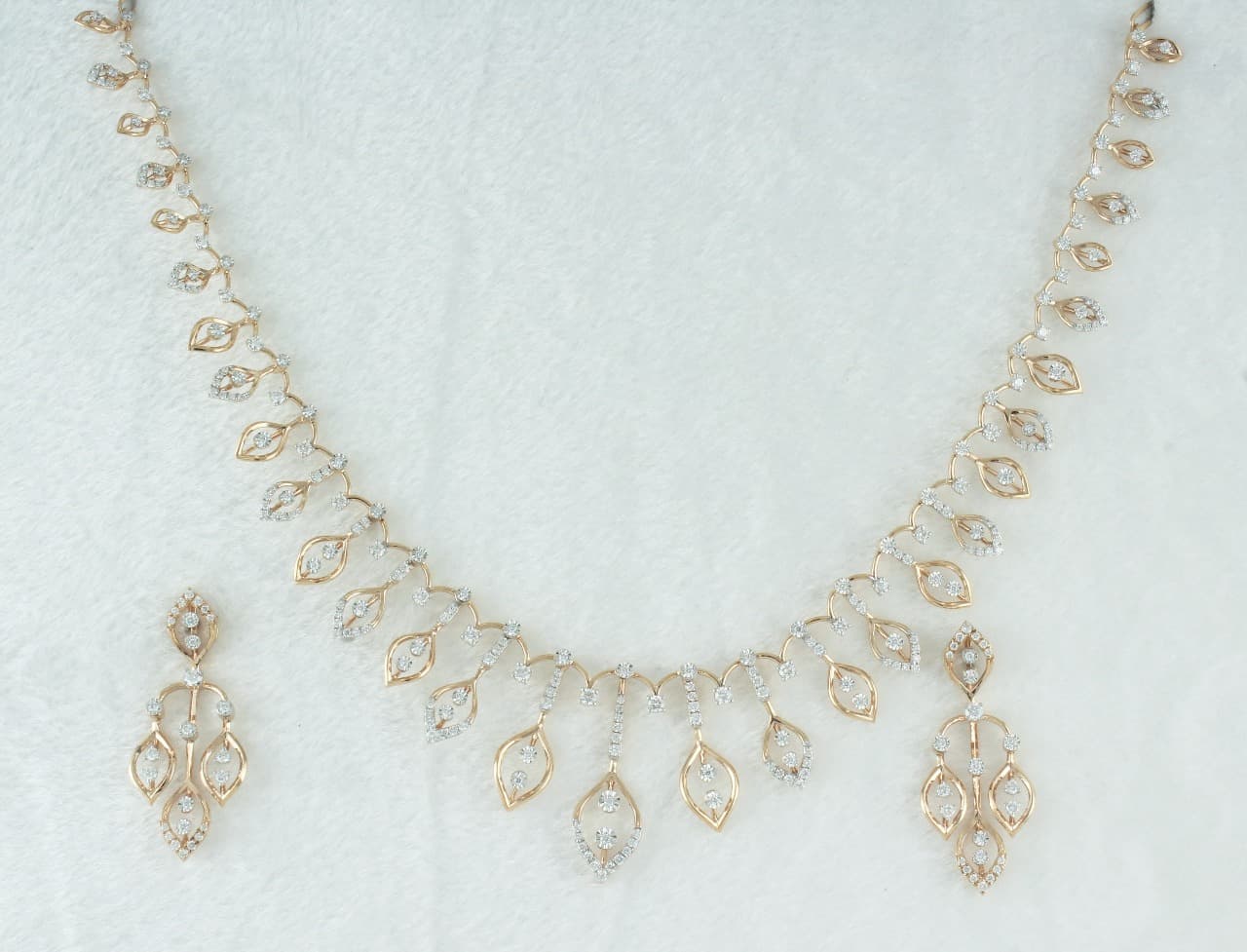 Diamond Leaf Drop Necklace Set